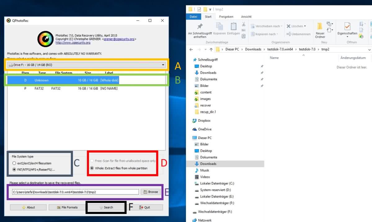 Micro SD Karte reparieren - QPhotorec_win.exe